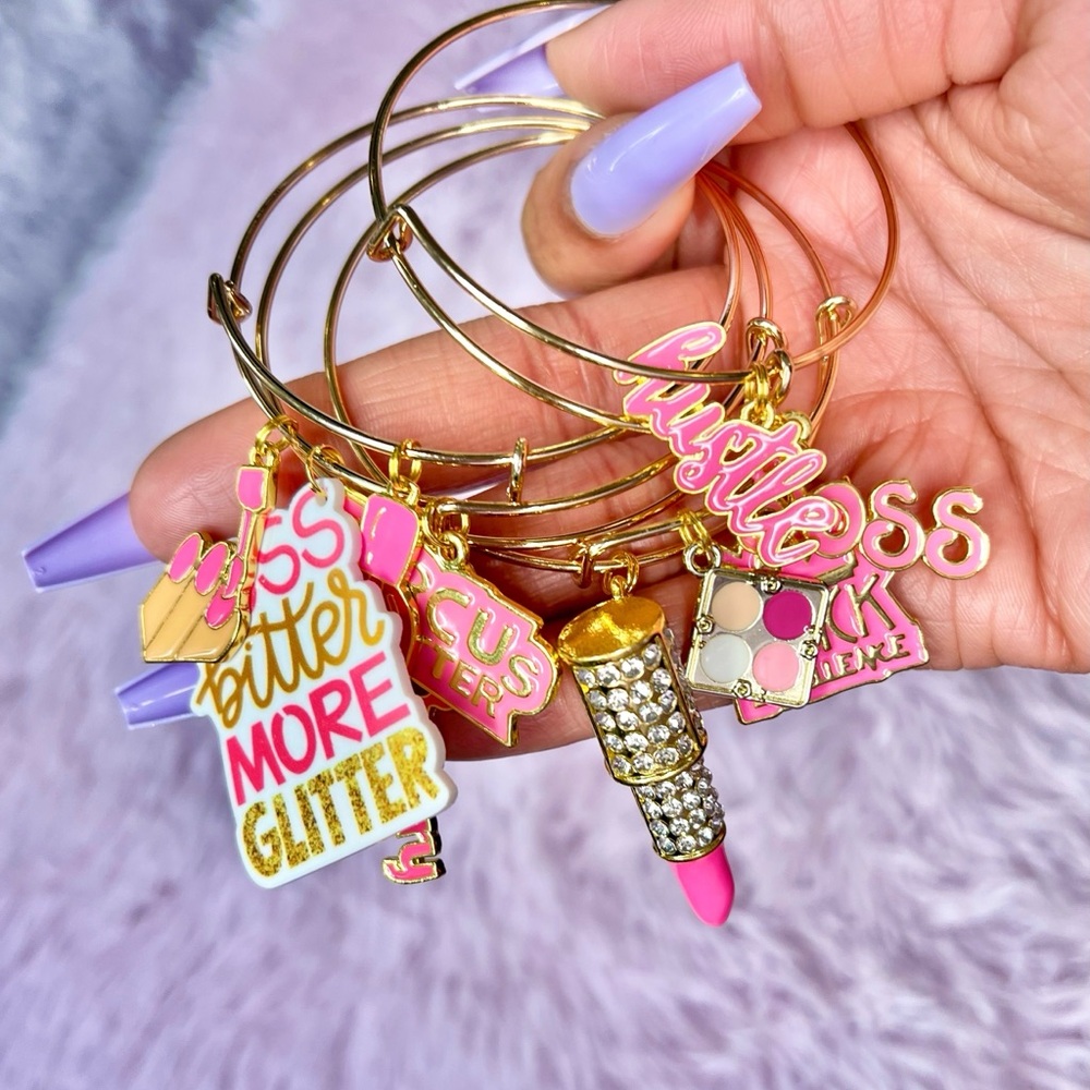 Gold and Pink Charm Bracelet Set